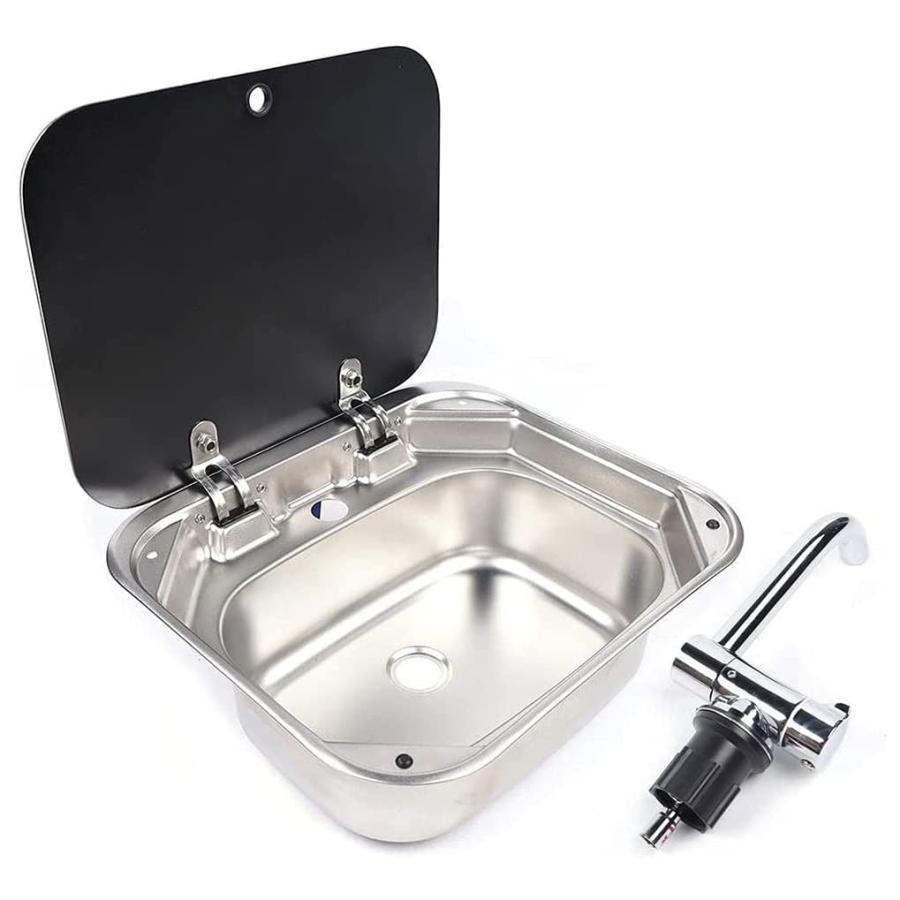 ドロップインRVシンクきガラス蓋付きの小さなステンレス鋼シンクハンドウォッシュベイスンRVキャラバンキャンピングカーボートバー/プレップハンドシンク用