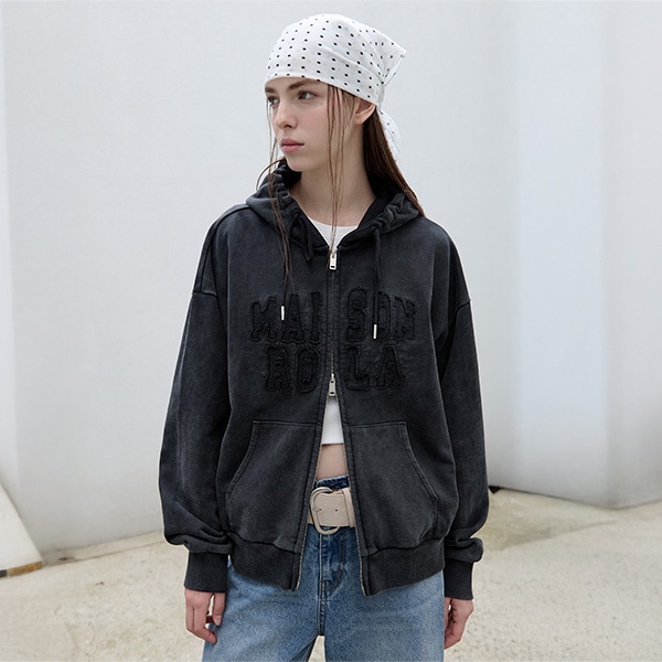 MAISON DE ROLA PIGMENT HOOD ZIP-UP DEEP GRAY
