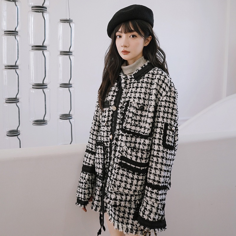 レディースカジュアルファッション二点上下セットアップ韓国ファッションスーツ黒白チェックアウターミニスカート福袋