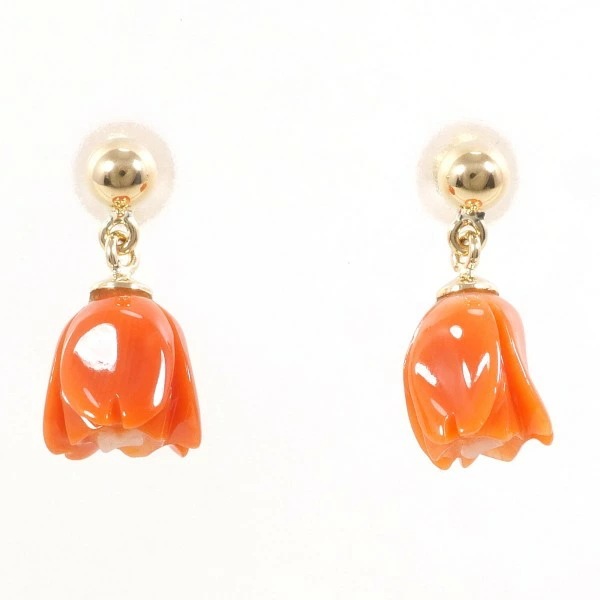 K18 18金 YG イエローゴールド ピアス サンゴ 総重量約1.4g ジュエリー 中古