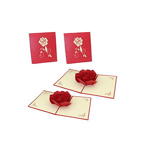 OKUSU-JP グリーティングカード ローズ 2枚セット メッセージカード 立体ポップアップカード バレンタインカード 誕生日カード 感謝状 母の日 結婚祝い 封筒付き