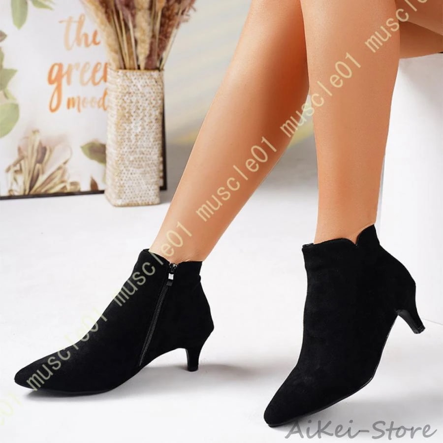 [タイムセール][良い品質]アンクルブーツ ピンヒール おしゃれ ブラック ファスナー ショートブーツ レディース デザインヒール ポインテッドトゥ りぼん 美脚 着痩せ ハイヒール