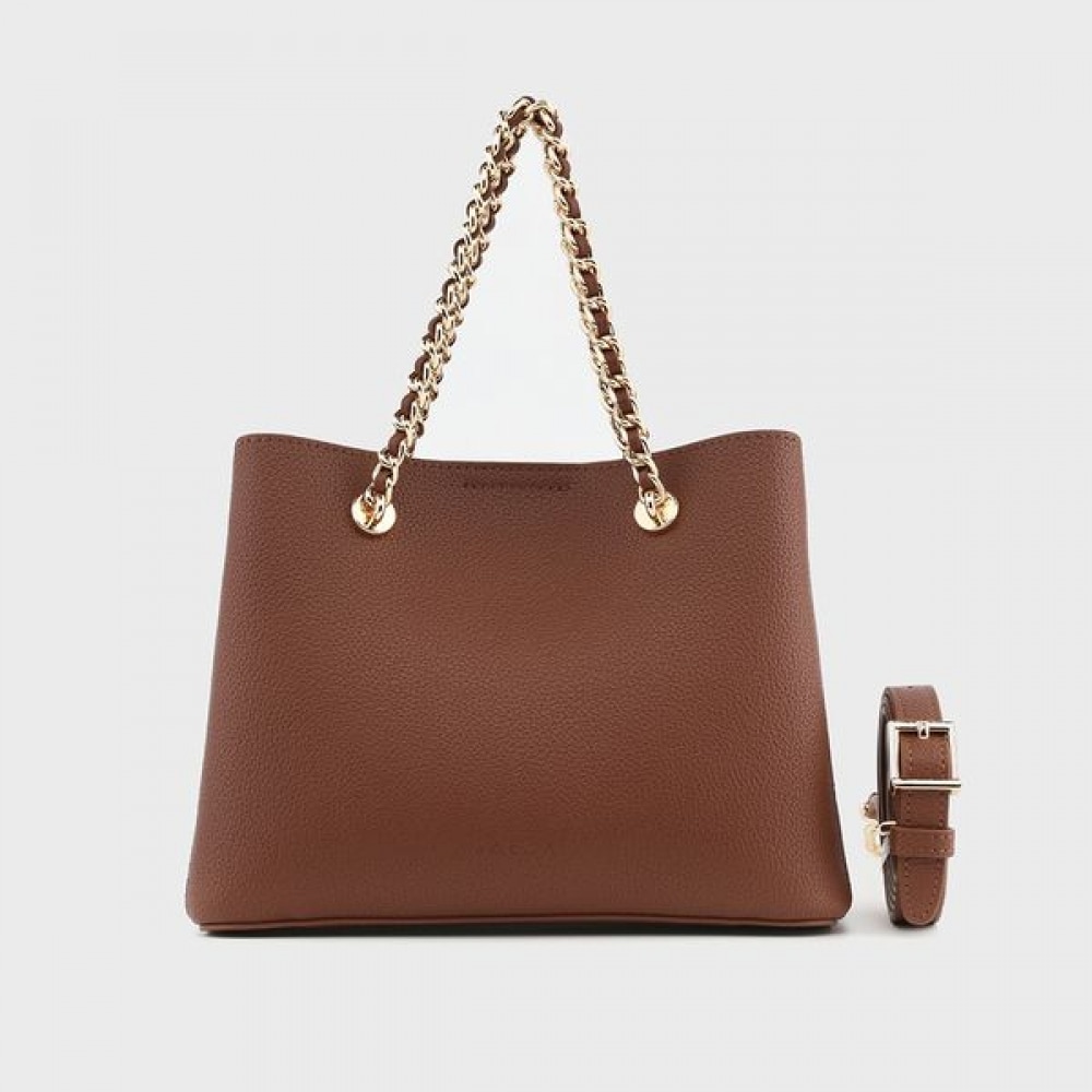 [モナサック] モナックカメリー牛革チェーンショルダーバッグブラウン AL28-2813-BW