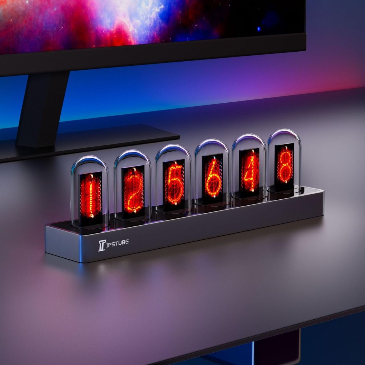 Nixie tube clock ニキシー管クロックデジタル写真アップロード機能モバイルアプリ制御時刻・天気・温度表示ダイナミックRGB照明耐久性アルミ合金ベース