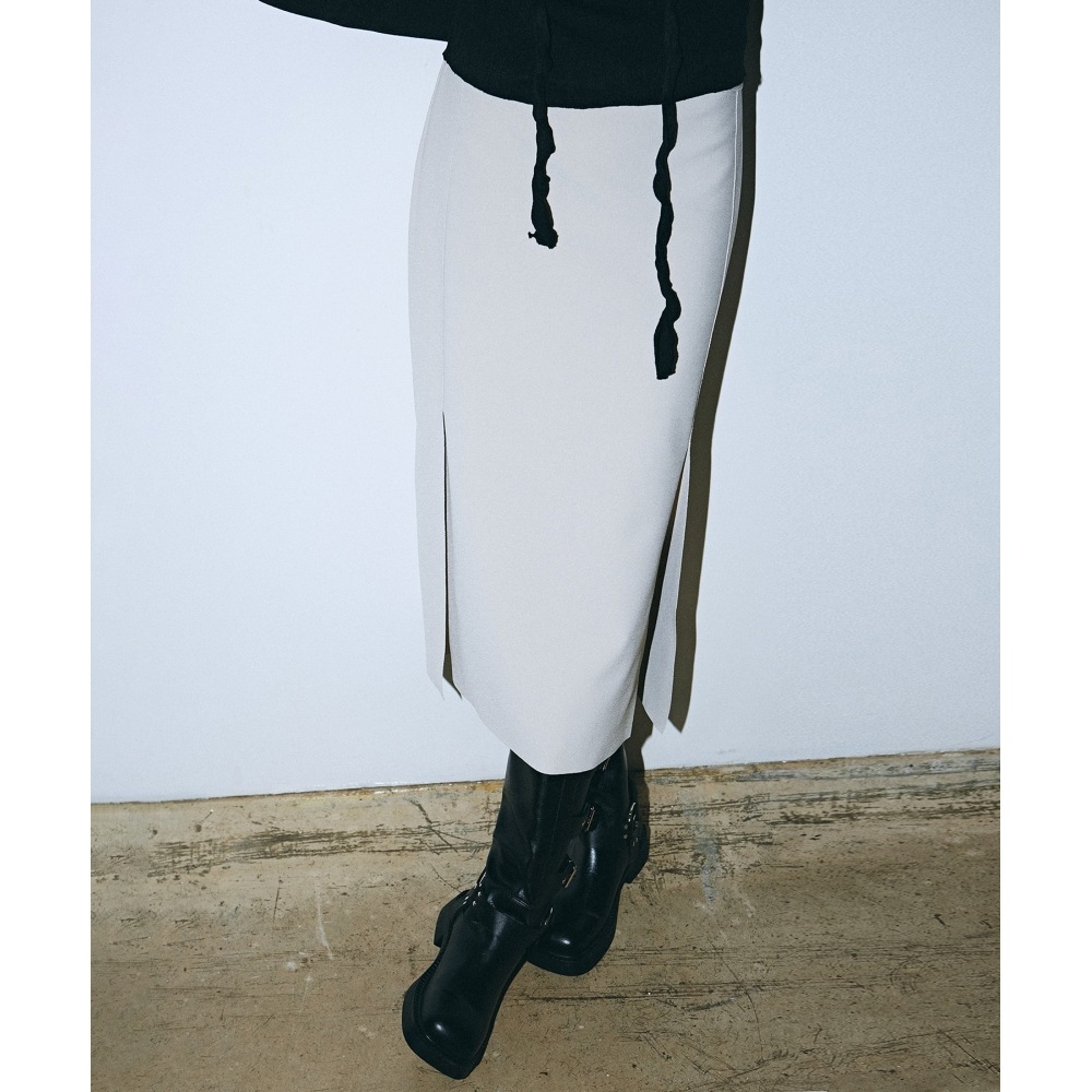 ニック&ニコール Hラインサイドスリットスカート_ミントベージュ