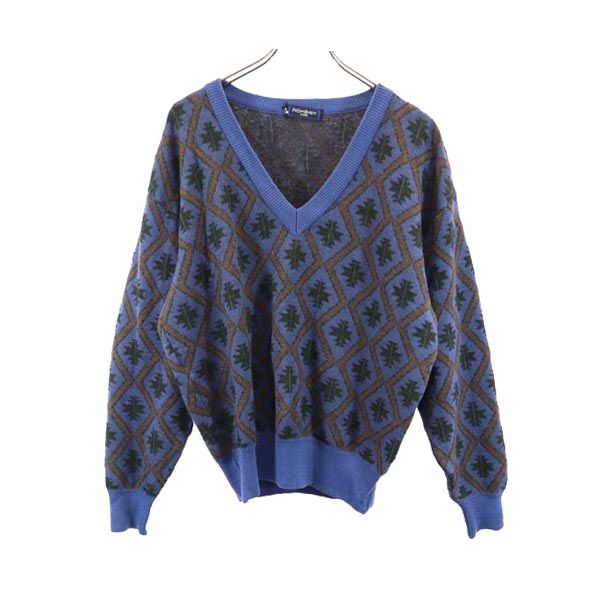 イヴサンローラントリコット モヘヤブレンド 総柄 長袖 ニット L ブルー系 YVES SAINT LAURENT tricots セーター メンズ イヴサンローラントリコット モヘヤブレンド 総柄 長袖 ニット L