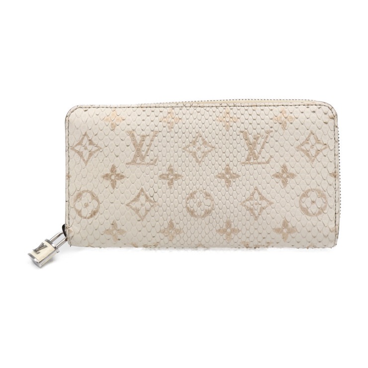 美品 LOUIS VUITTON ルイ ヴィトン 長財布 N97773 ジッピーウォレット モノグラム パイソン ホワイト系 ラウンドファスナー シルバー金具 エキゾチック 本物保証 中古