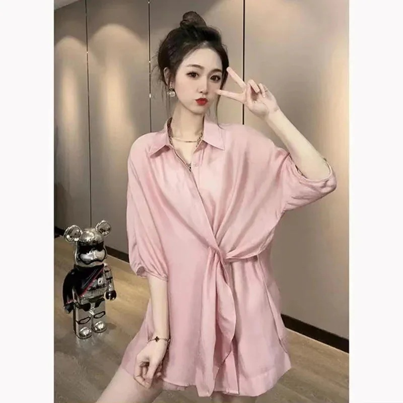 【新品追加】超薄純色シンプルなオープンシャツ女性のワイドパンツ2点セットカジュアルファッション涼しく楽ちんセットアップYXL0290