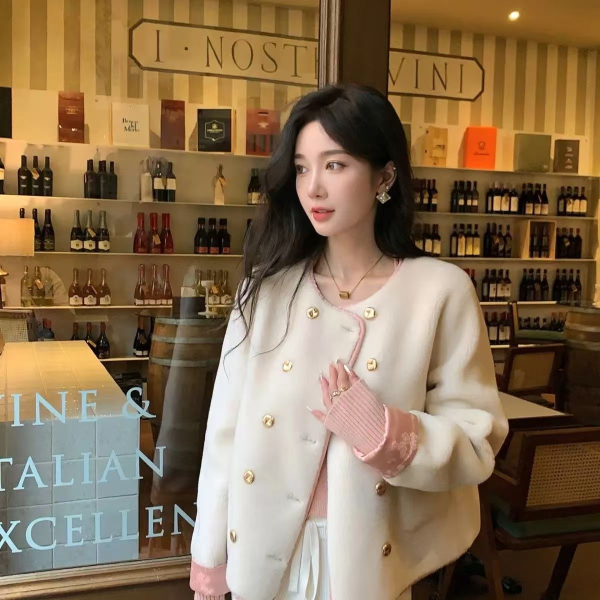 韓国東大門秋冬新作レトロ甘い毛皮ファーウエストコートスプライシング重いイミテーションフォックスファーコート韓国ファッション レディース