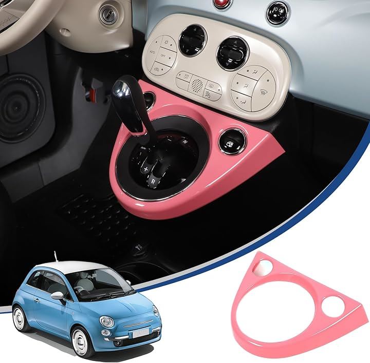新型 フィアット 500 2011～2023に適用 シフトパネル シフトカバー センターコントロールシフトパネル ABS製 取付簡単 貼付タイプ 装飾用 内装パーツ カスタム(ピンク)