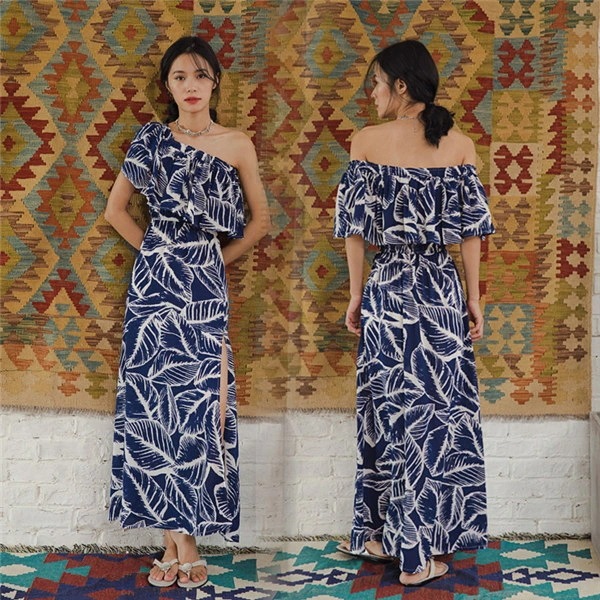 毎夏人気の総柄ワンピースに新柄登場夏に着たいテロンと涼しく軽やかな着心地のマキシワンピース 沖縄 夏ワンピ マキシワンピース 肩見せ 夏 レディース Aライン 韓国 大人の la176g4g4zb