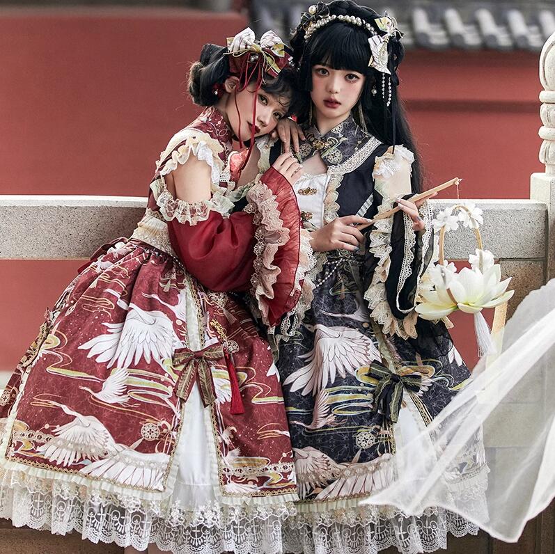 ゴスロリ＆ロリータワンピース フリルやレース豪華な中華風ロリータドレス　取り外し袖　3色　大きい裾華ロリドレス　お姫様ワンピース 女子 ジュニア 大人 lolita dress　ハロウィンクリスマス 13,338円