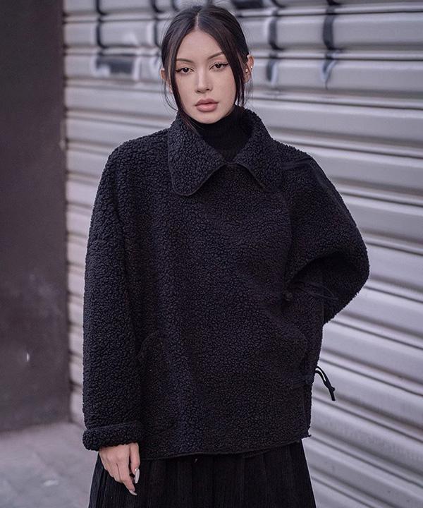 オリエンタルスタイル ビッグカラー ボア ショートコート ジャケット