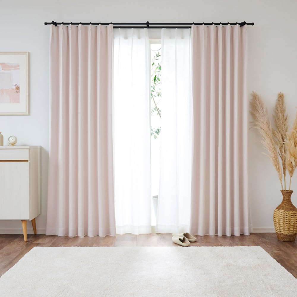 【王様のカーテン】すぐ使える7色7サイズ カーテン4枚セット『アイリー』 （ドレープ2枚＋レース2枚）遮光 遮熱 遮像 ミラーレース 形状記憶 ＵＶカット (ピンクベージュ, 幅100cm×丈200c