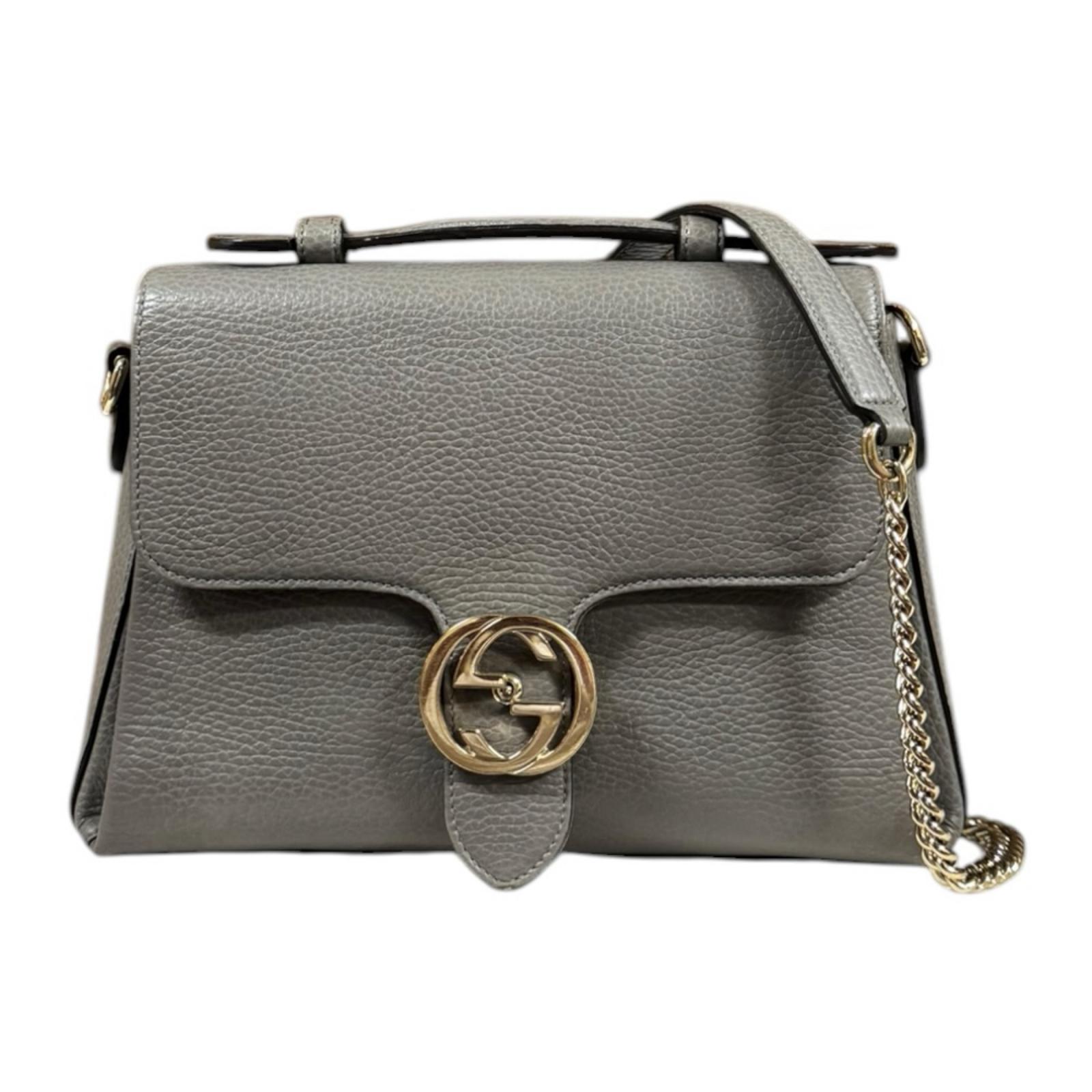 グッチ アウトレット品 インターロッキング ショルダーバッグ レザー 510302 グレー GUCCI 中古