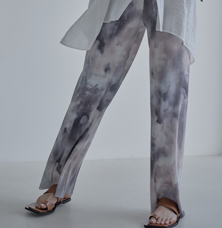 【送料無料】レディース パンツ ワイドパンツ タイダイ リブ ウエストゴム 大人可愛い