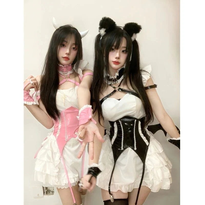 2024新型 韓国 スカートのデザイン感ウエストカバーファッション洋風 メイド服 悪魔 清楚ロリータワンピース トロールプレイング