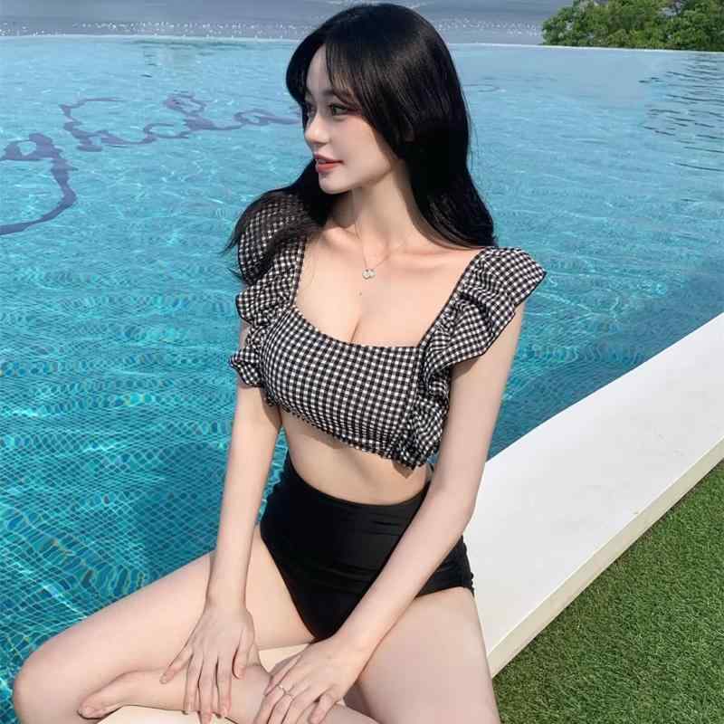 ビキニ 水着 女性用 ハイウエスト サマー チューブ トップ ネット 魅惑的 スプリット お腹 覆う 黒い スパ レディース スイムウェア 海 プール レジャー 海水浴 夏