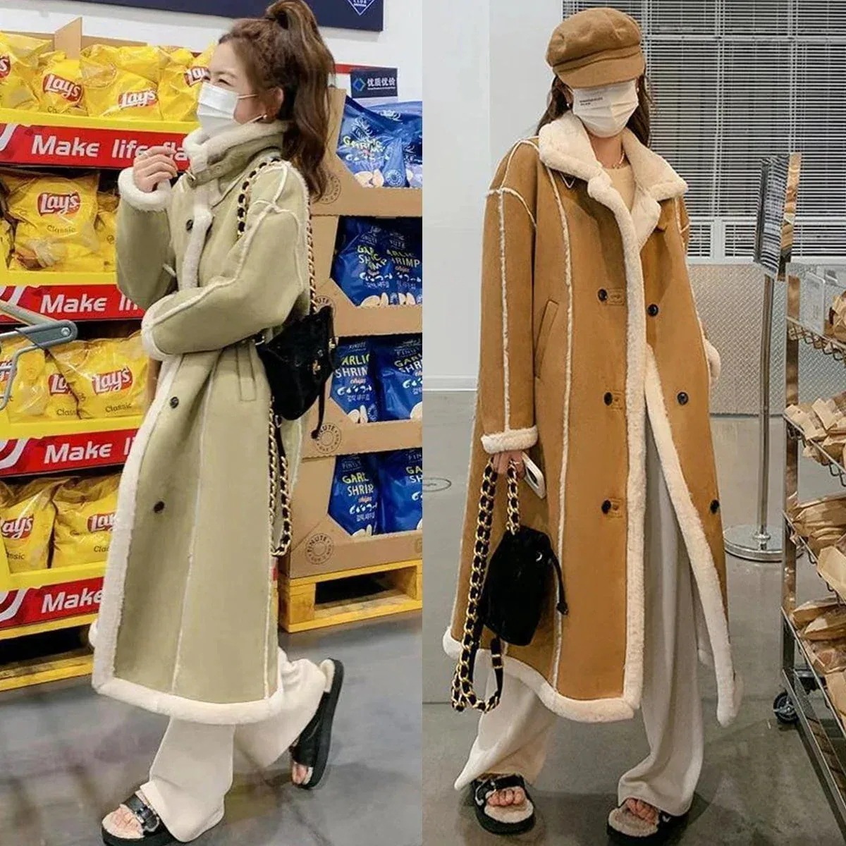 2025冬新品 スエード ボア 一体式 ロングコート フリース ファー 裏起毛 レディース アウター チェスターコート トレンチコート ファー 毛皮アウター 4,859円