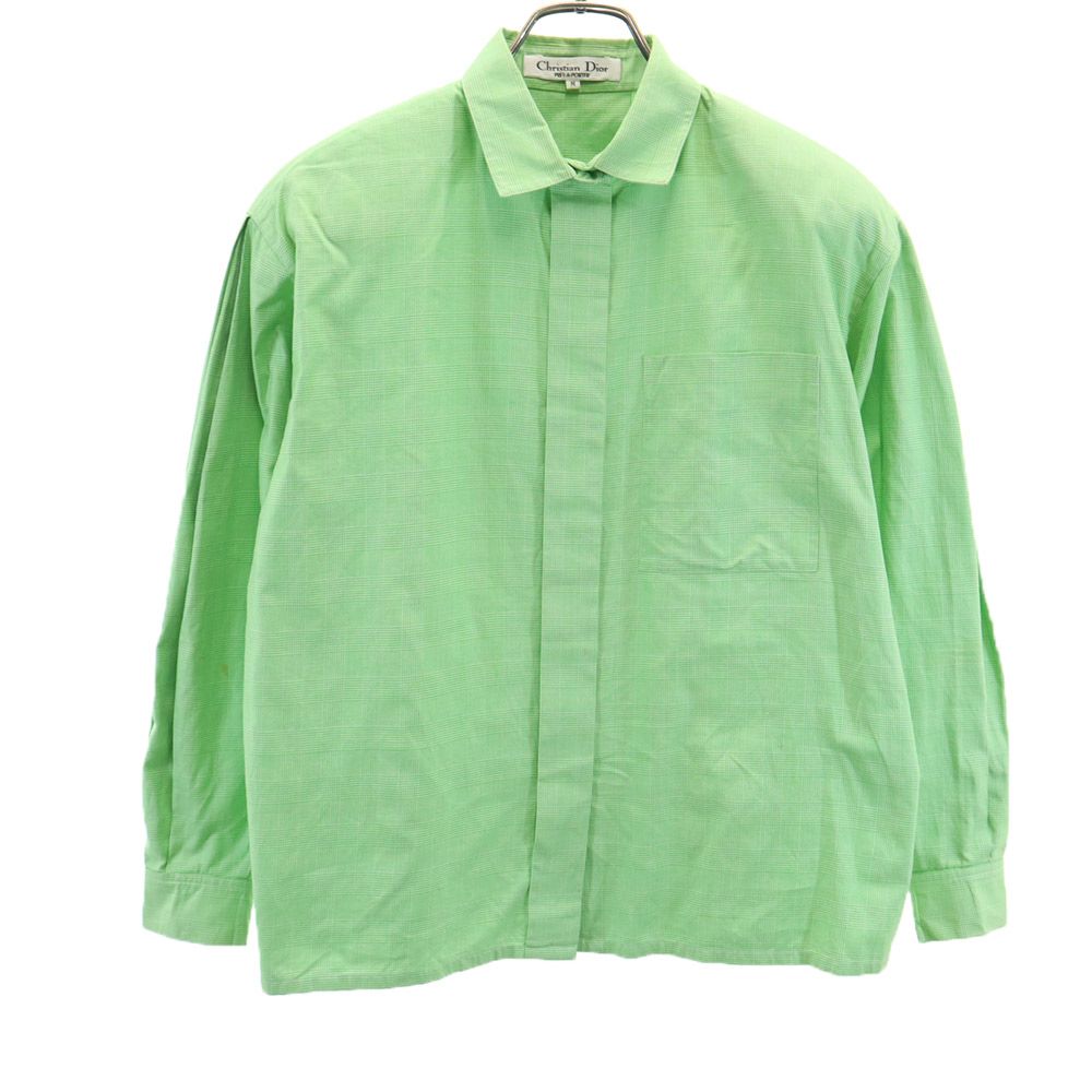 クリスチャンディオール 90s オールド チェック柄 長袖 シャツ M 緑系 Christian Dior レディース