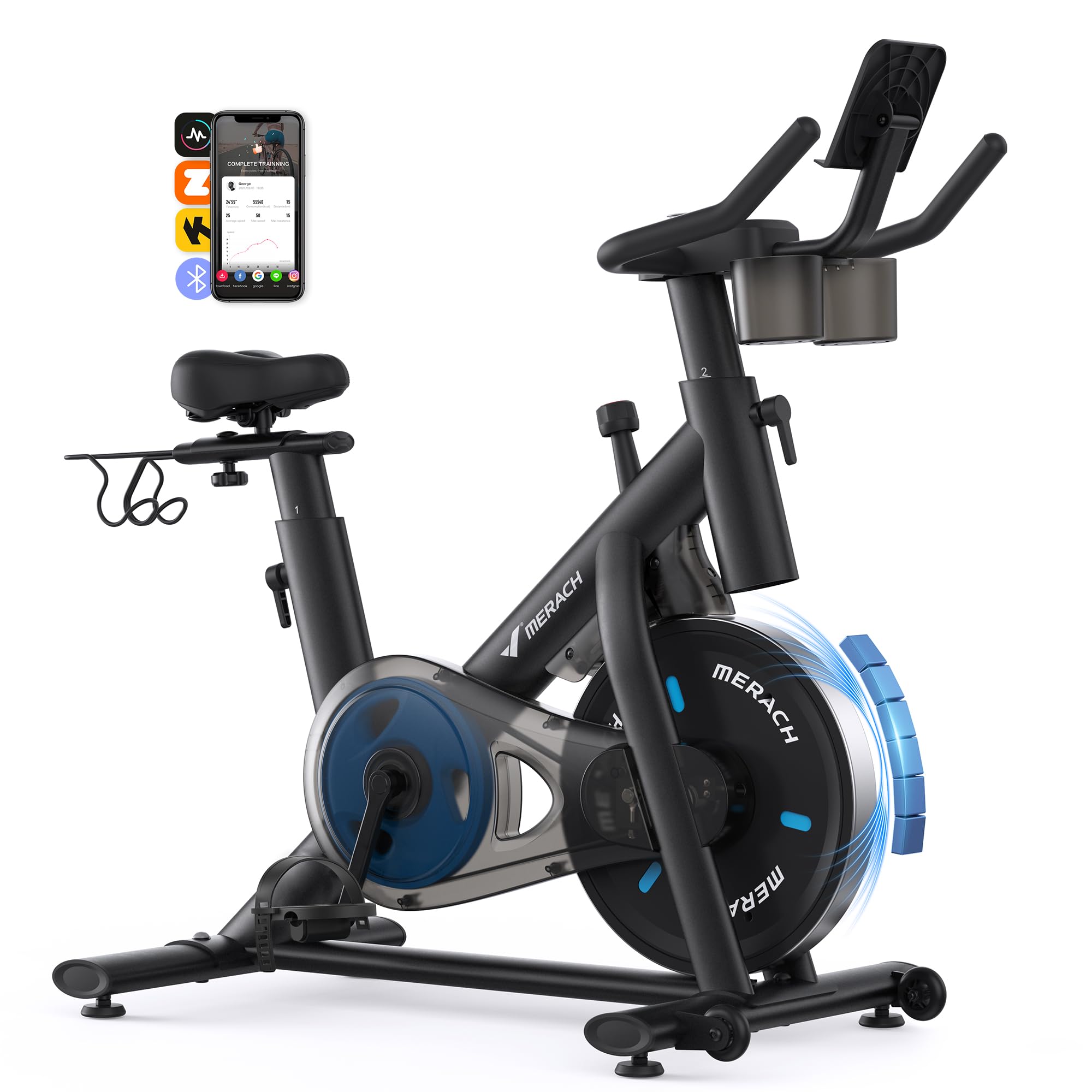 フィットネスバイク MERACH（メリック） スピンバイク アプリ連動 無段階負荷調整 マグネット式 静音 フィットネスバイク トレーニングバイク 組立簡単 移動便利 室内バイク 自宅用 オフィス用