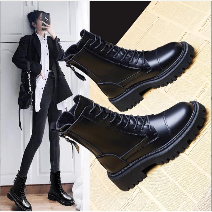 ブーツ レディース ショートブーツ 本革 編み上げブーツ 厚底 裏起毛 防寒 滑らない ローヒール カジュアル シンプル レースアップ 靴 美脚