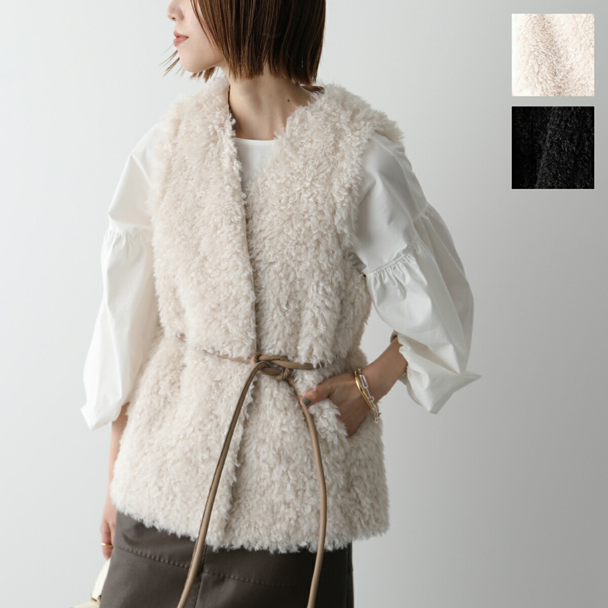 MARILYN MOON マリリンムーン ファー ベスト belted fake fur vest 4243-120 レディース ジレ ショート丈 カラー2色