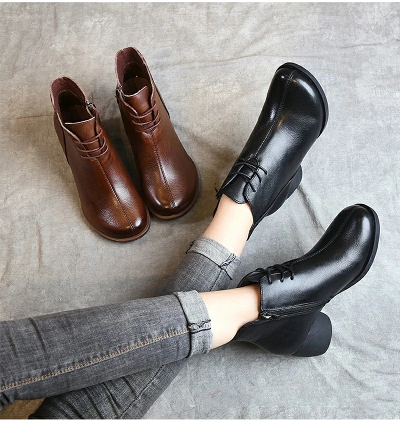 ブーツブーティーショートミドルブーツファスナー レースアップ チャンキーヒール 本革 履き 痛くない レースアップブーツ 秋冬 太ヒール 歩きやすい ブーツ レディース 【即納】ショートブーツ