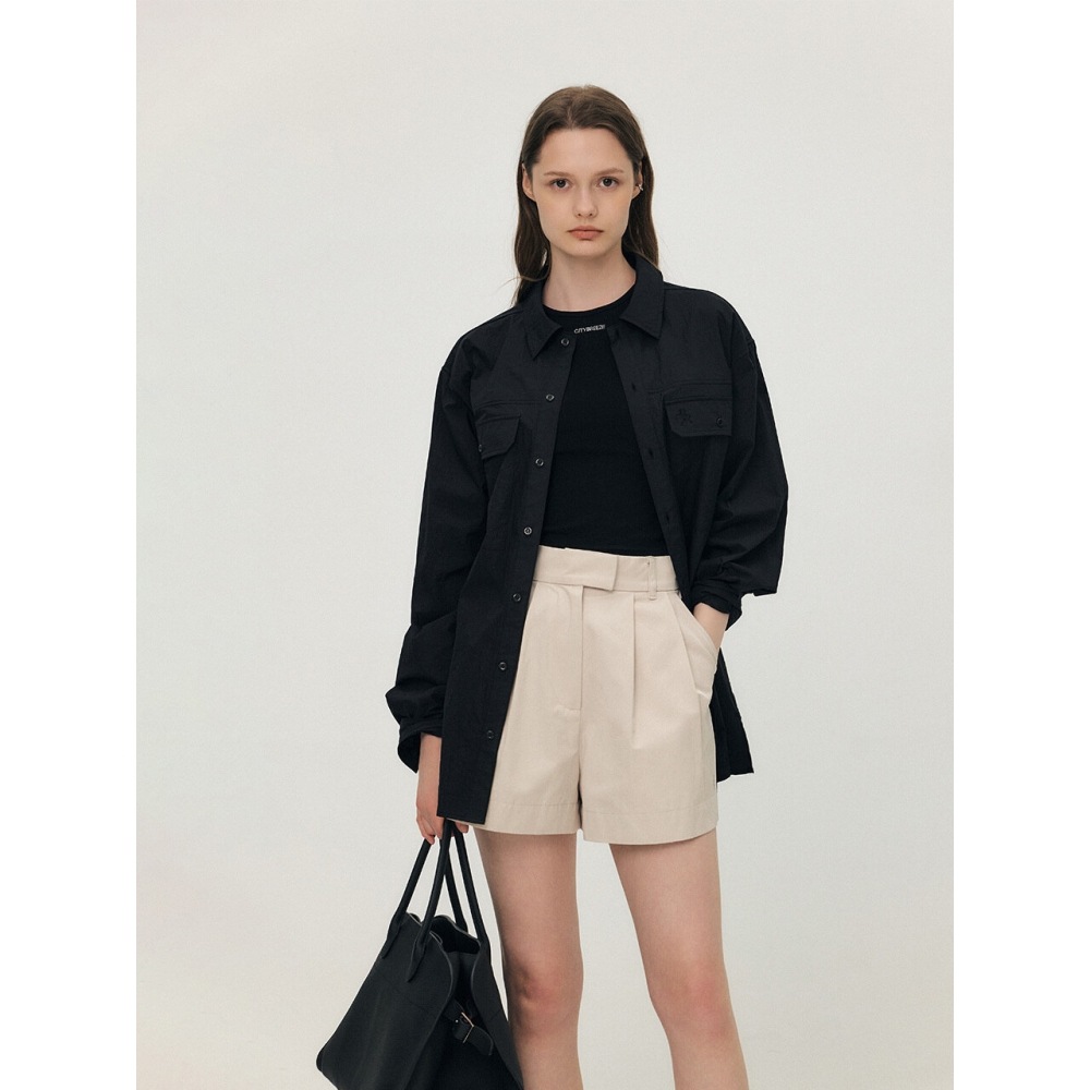 CITYBREEZE アウトポケットナイロンロングスリーブシャツブラック