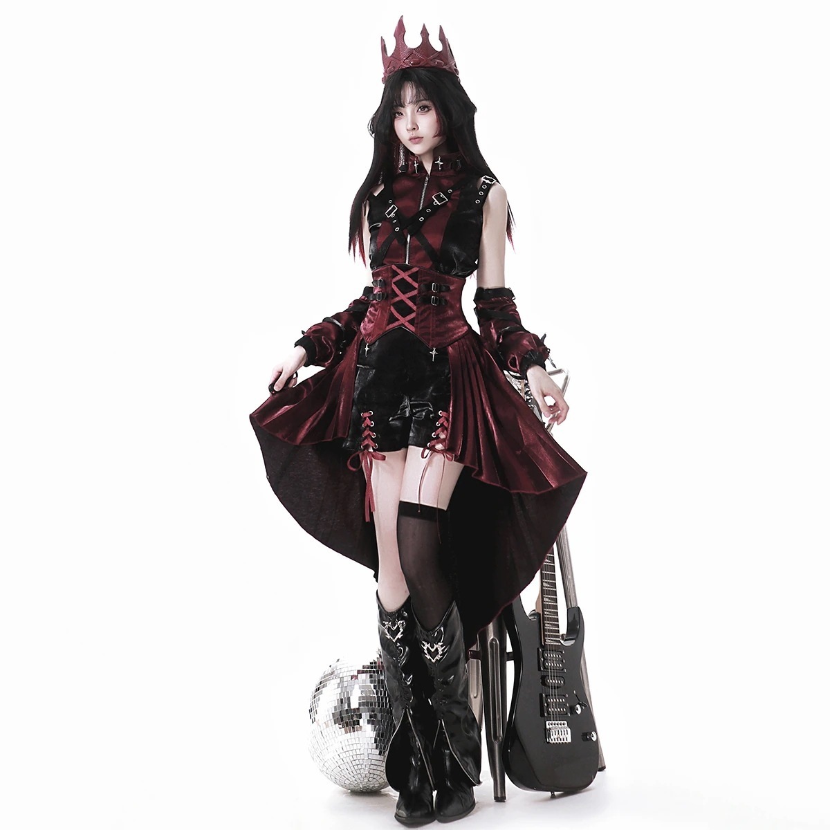 正規品デザインいばら刺客lolita黒赤ゴシックパンク上着ワンピースセット