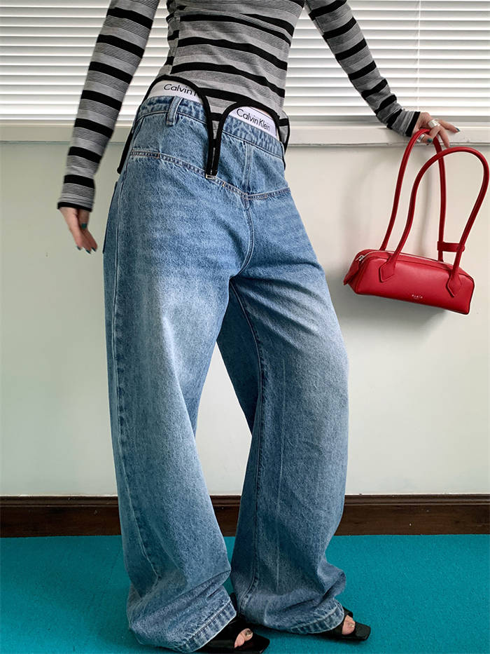 ハイウエスト大きいサイズ デニム ジーパン ジーンズ パンツ ワイドデニム ボトムス ストレート ワイドパンツ レディース