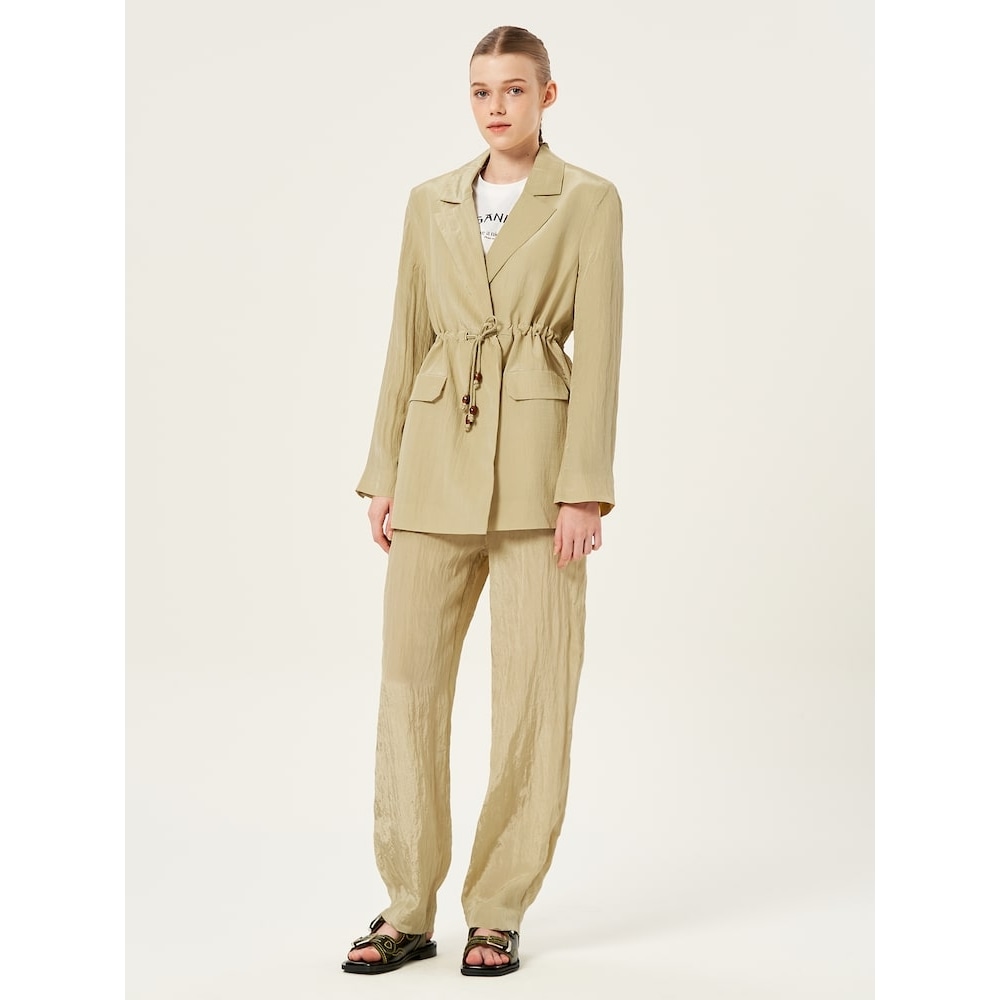 GANNI シャイニーテックミッドハイウエストパンツ-リークグリーン FW23/QN3721R09G