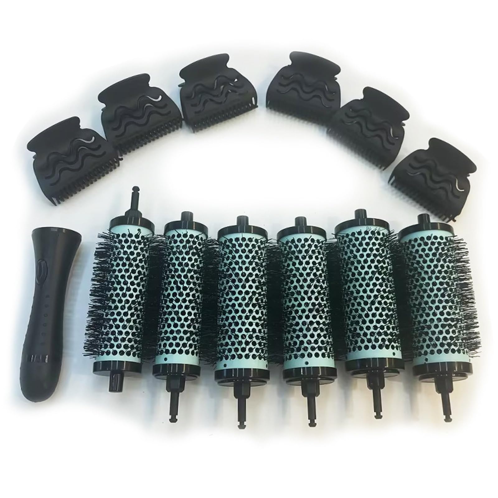 ハンドル付きヘアローラー取り外し可能なハンドルヘアローラーブラシポジショニングクリップ付きアルミニウムセラミックバレルカーラーコームブローアウトルックロングヘア用ローラー(グリーン)