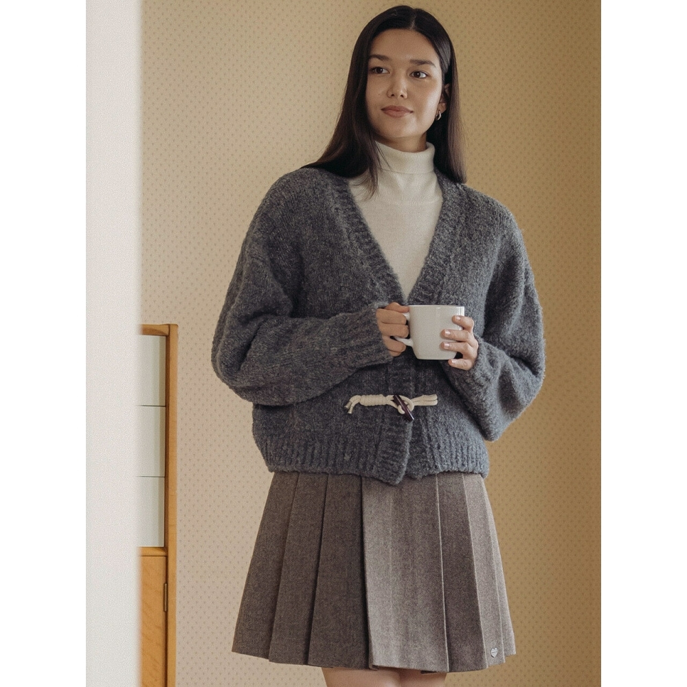 TILLIDIE ノットボタンブークルカーディガンチャコール