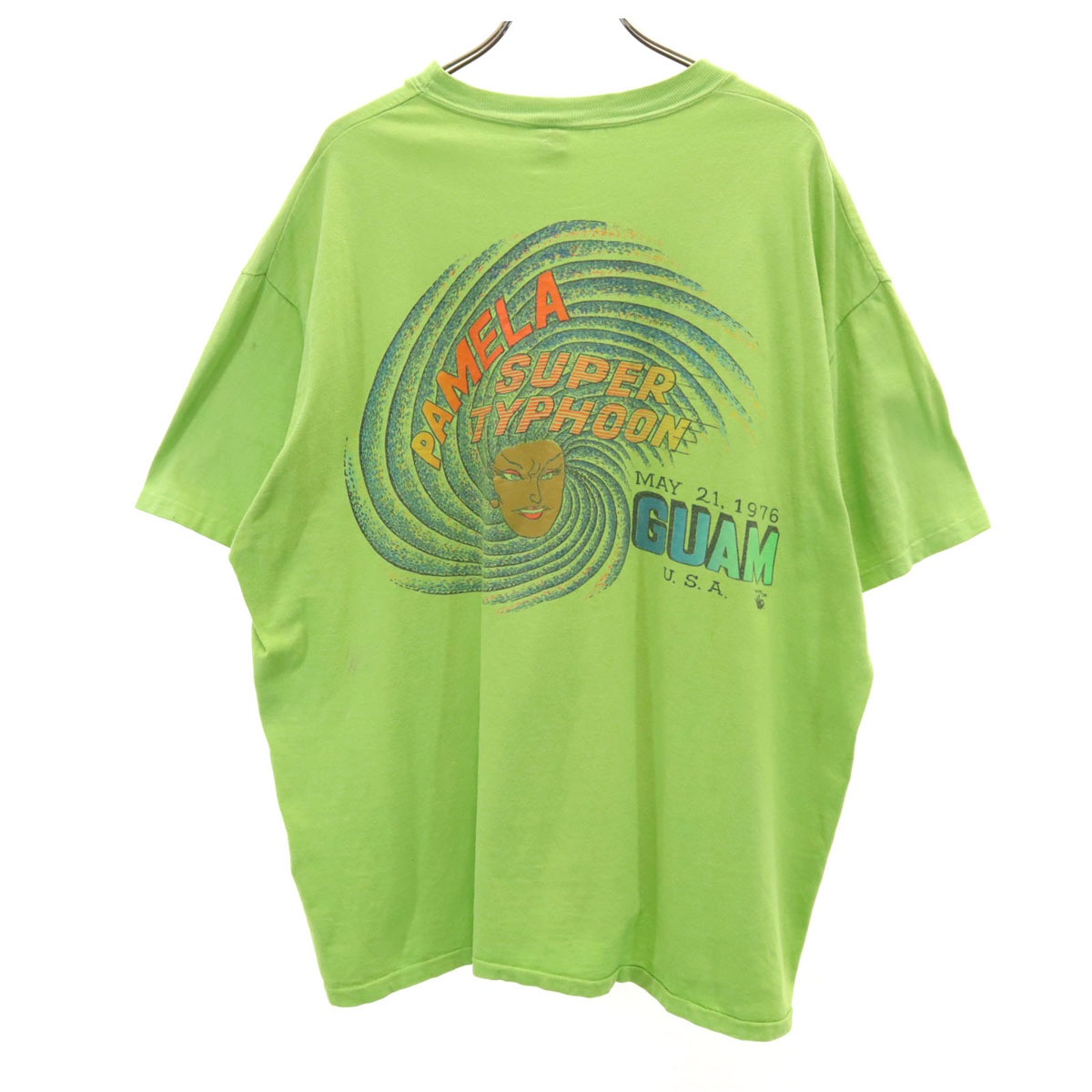 HI CRU by STEDMAN 70s USA製 ヴィンテージ バックプリント 半袖 Tシャツ XL 黄緑 シングルステッチ メンズ 古着