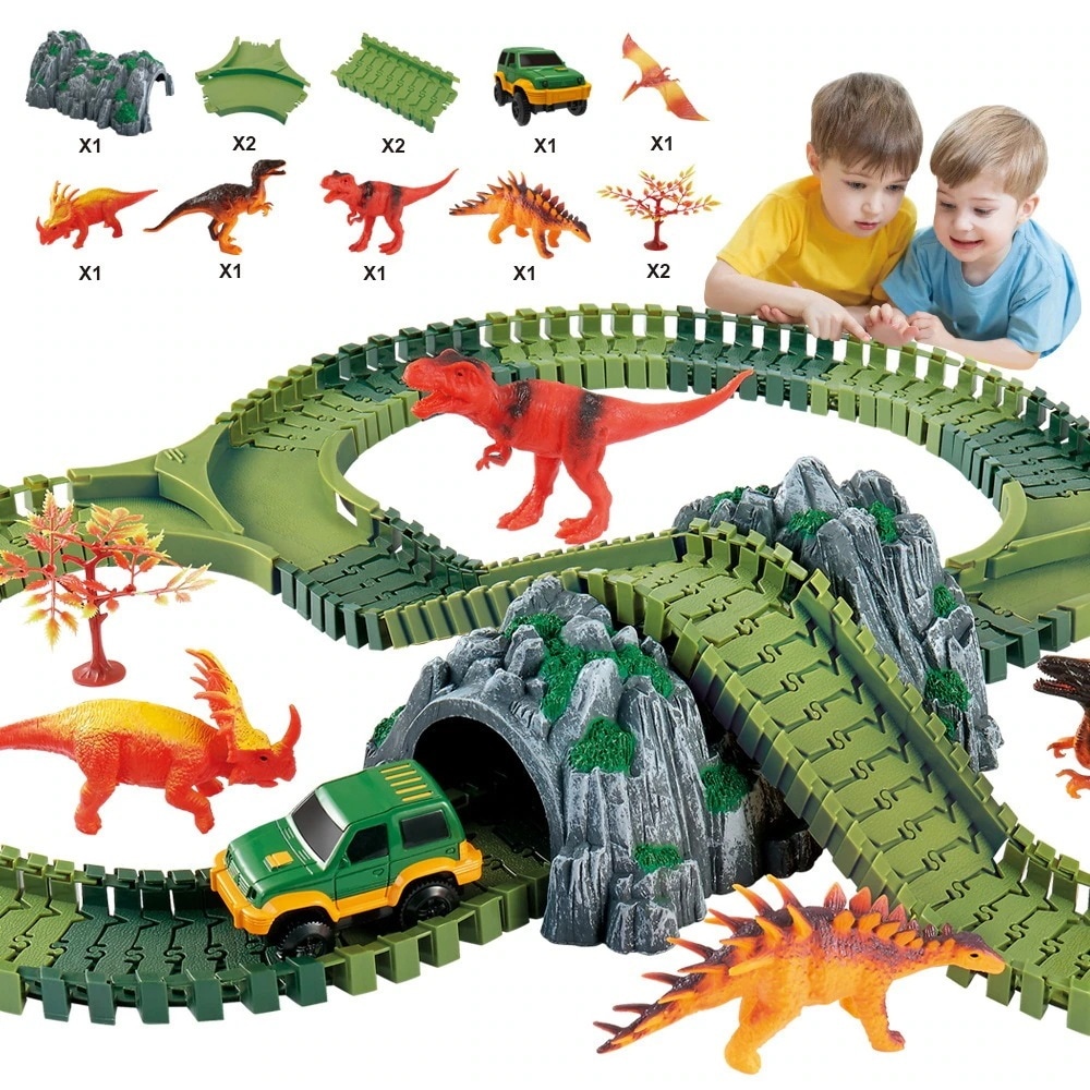 人気のおすすめ[318]子供の教育用DIY組み立て恐竜鉄道車両おもちゃ100PCS少年電気鉄道車両