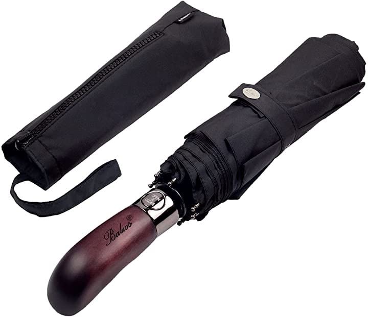 英国 バリオス 折りたたみ傘 メンズ 耐風 65cm 8本骨 395g 自動開閉 晴雨兼用 ジャンプ傘 ワンタッチ 大きい( ブラック)