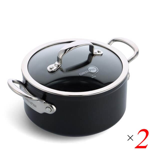 グリーンパン バルセロナプロ キャセロール20cm ガラス蓋付 2個セット ゼンケン