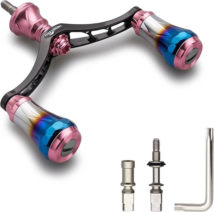 V3.0 80/98mm リール ハンドル 航空アルミ製 シマノ ダイワ 通用 スピニングリール Arch 桜ピンク(桜ピンク(ノブ)＆ブラック(ハンドル), V4.0 - 80mm)