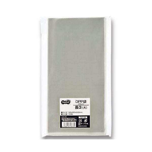 (まとめ) TANOSEE OPP袋 フラット 長3(大) 125×250mm 1セット(500枚:100枚×5パック) (×4セット)
