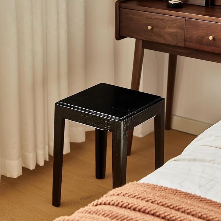 スツール 木製 椅子 幅34cmx奥行34cmx高さ45cm チェア ウッドスツール ダイニングチェア リビングチェア 天然木( ブラック, 幅34cmx奥行34cmx高さ45cm)