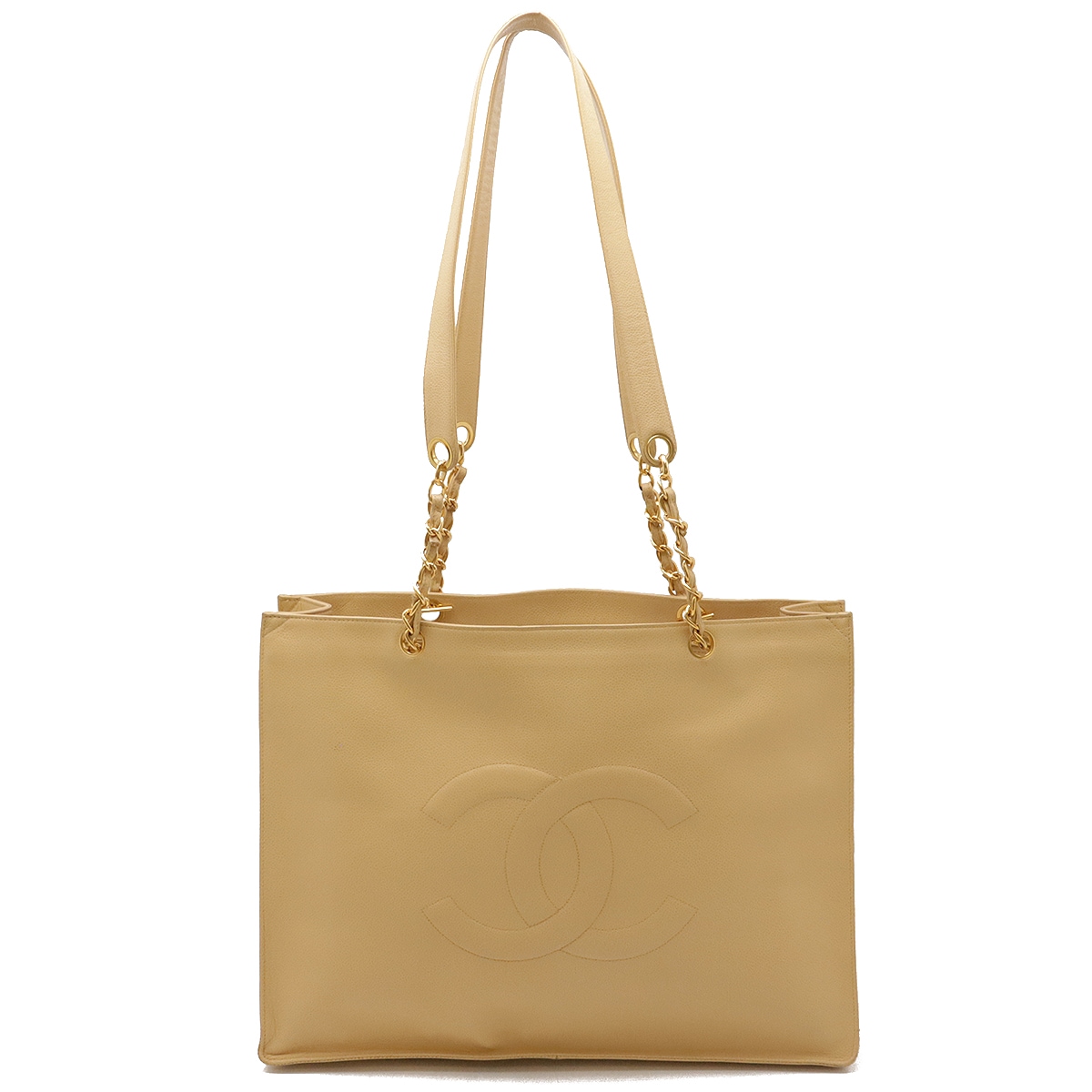 ココマーク チェーンショルダー ショルダーバッグ トートバッグ キャビアスキン レザー ベージュ ゴールド金 81,400円