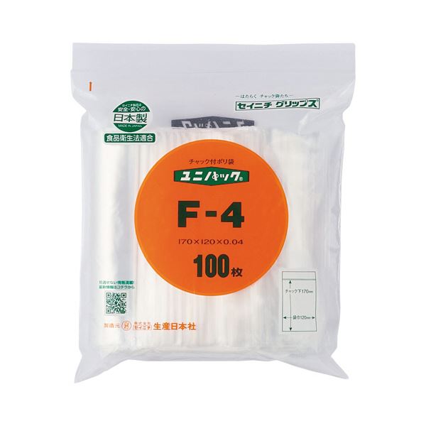 （まとめ）セイニチ ユニパック チャック付 120x170x0.04mm F-4 100枚[x10]