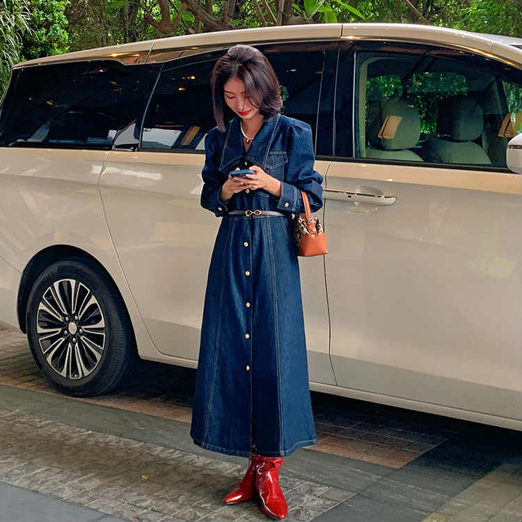 レディース デニム ワンピース シャツワンピ ミモレ丈 膝下丈 ロング丈 ハイウエスト カジュアル 大人可愛い 学生 ママコーデ デート 休日コーデ フェミニン おしゃれ お出かけ デイリー 普段着