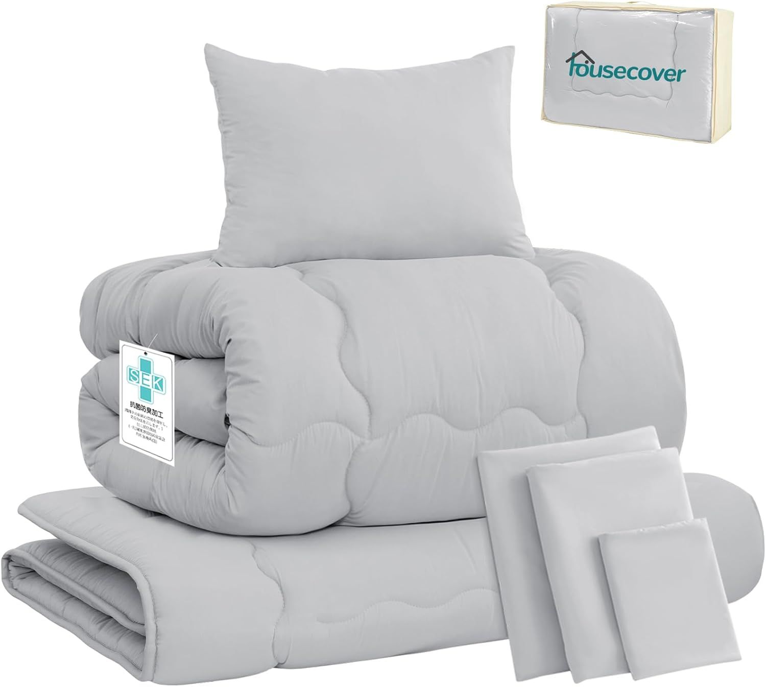 布団セット シングル 7点セット SEK認証 抗菌 防臭 防カビ 洗える アレルギー対策 ふとんセット 来客用 【ボリューム増量 中綿1.6kg 掛布団】 枕 布団カバー3点 収納ケース付き 組布団 7,827円