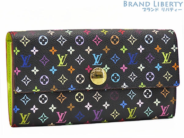 レア外超美品ルイヴィトンモノグラムマルチカラーポルトフォイユサラ二つ折り長財布ブラックピスタッシュグリーンM93748