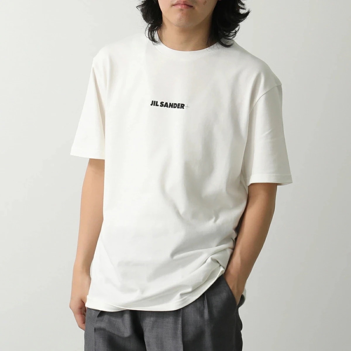 JIL SANDER+ ジルサンダー プラス Tシャツ J47GC0156 J20103 メンズ 半袖 カットソー コットン クルーネック ロゴT 102/PORCELAIN