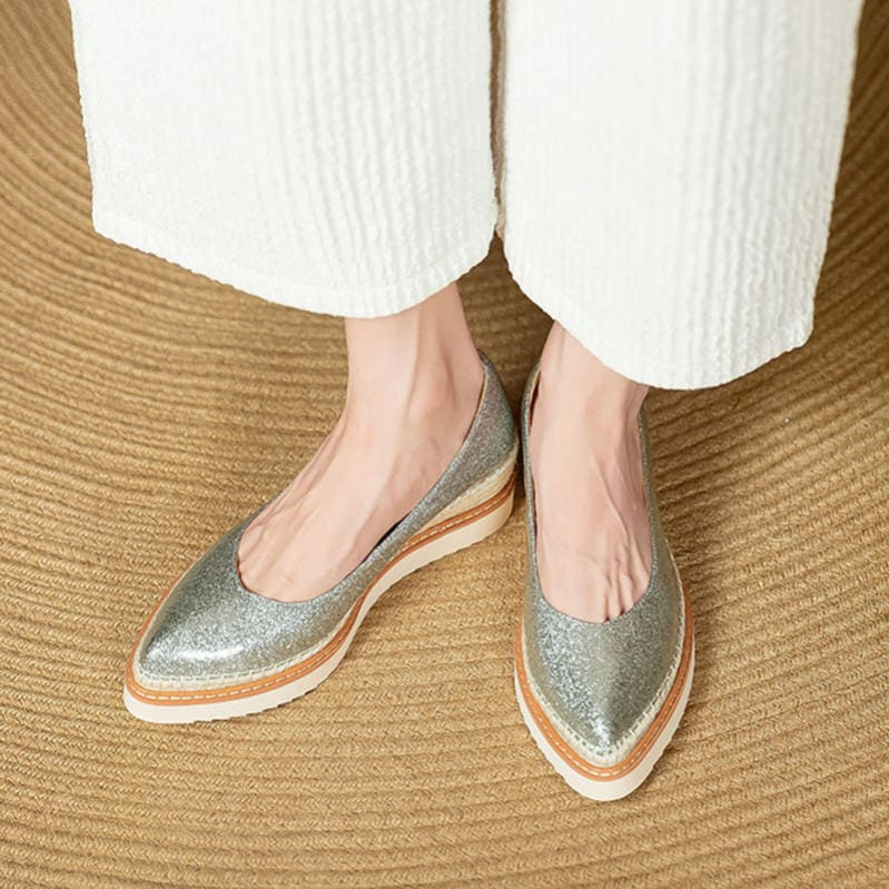 1000円OFFクーポン コンフォート パンプス 厚底 パンプス 防水プラットフォーム ポインテッドトゥ レディース ペタンコ ジュートヒール ポインテッドトゥ ウェッジソール パンプス 歩きやすい