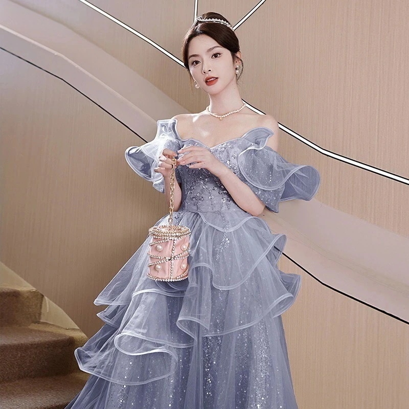 結婚式ドレスロング個性的パーティードレスお呼ばれAラインレースレディースワンピース大人結婚式披露宴演奏会ホストパーティー卒業パーティーバル・ミツバー