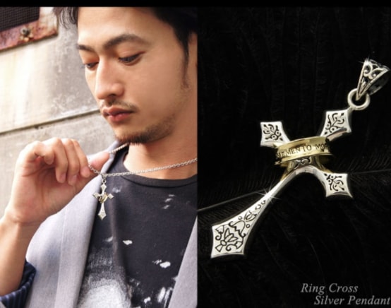 クロスタイドブランドシルバーメンズペンダントタイシルバークラウンスターリングシルバーペンダント